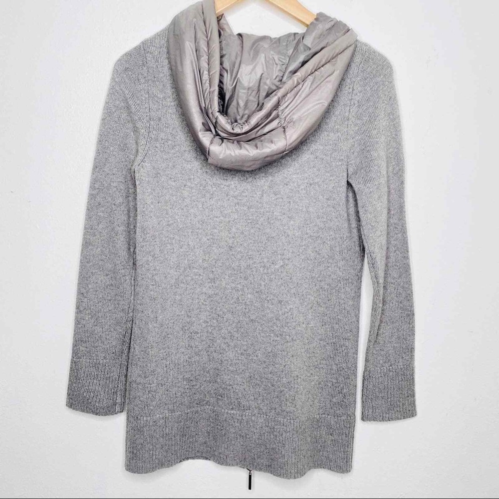 Oliver by Esst Gray Hooded Knit Cardigan Quilted Trim Zip Up Jacket Small Anthro - Picture 4 of 6